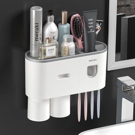 เครื่องบีบยาสีฟันอัตโนมัติ มีที่แขวนแปรงสีฟัน เก็บแปรงสีฟันติดผนัง