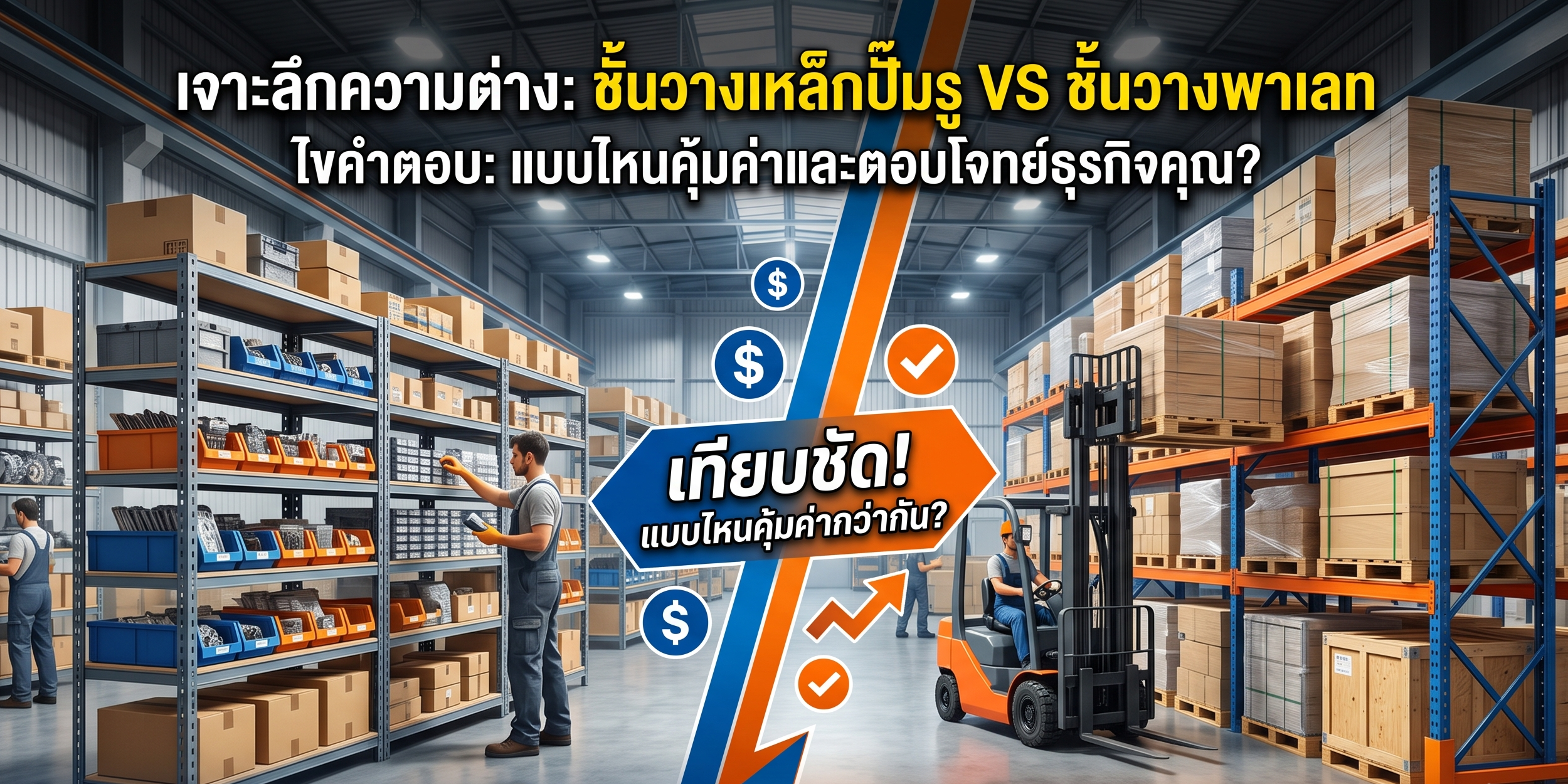 เจาะลึกความต่างชั้นวางเหล็กปั๊มรู vs ชั้นวางพาเลท แบบไหนคุ้มค่ากว่ากัน?