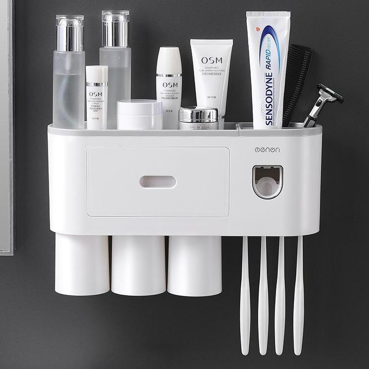 เครื่องบีบยาสีฟันอัตโนมัติ มีที่แขวนแปรงสีฟัน เก็บแปรงสีฟันติดผนัง
