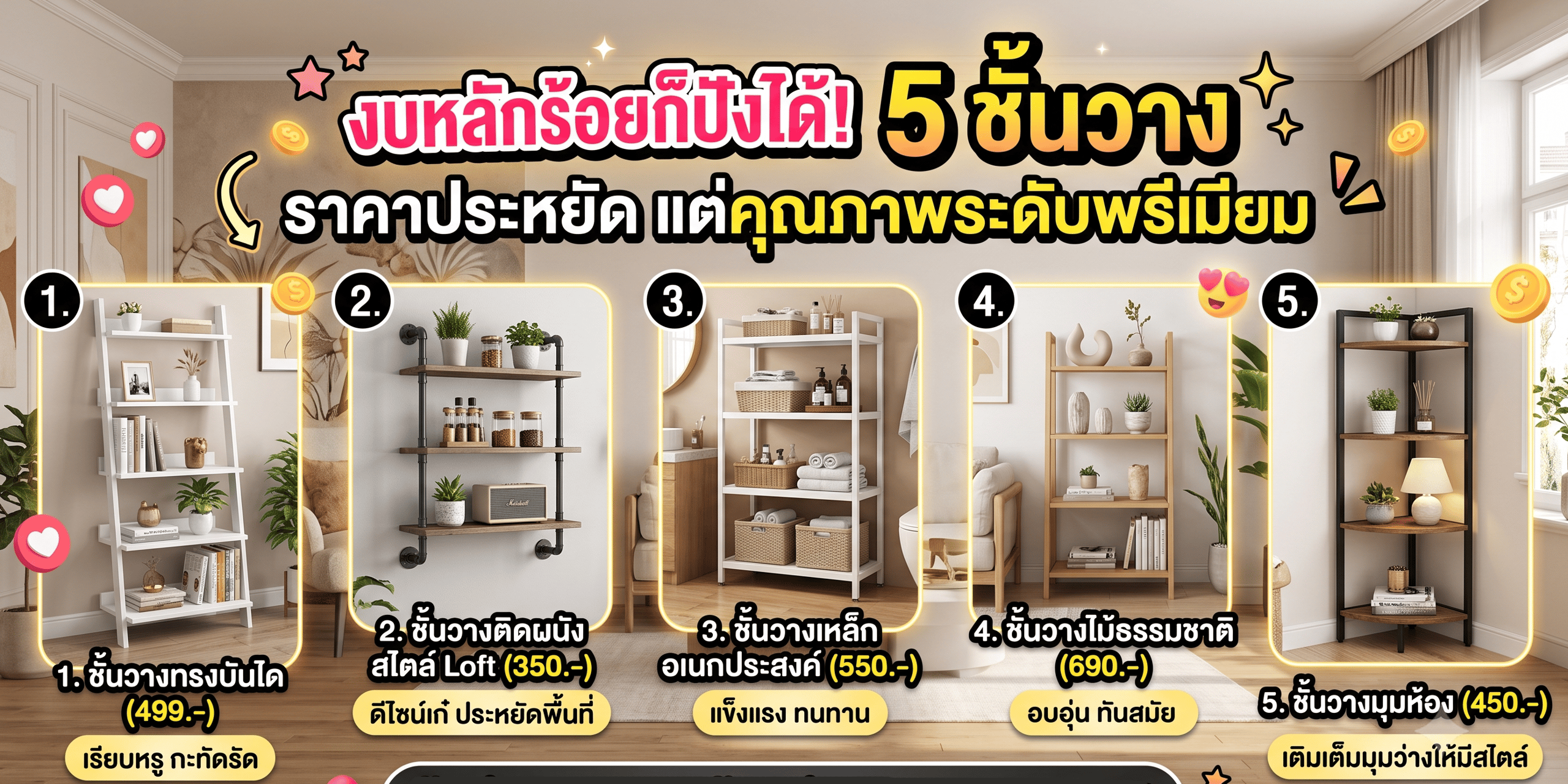 งบหลักร้อยก็ปังได้! 5 ชั้นวาง ราคาประหยัด แต่คุณภาพระดับพรีเมียม