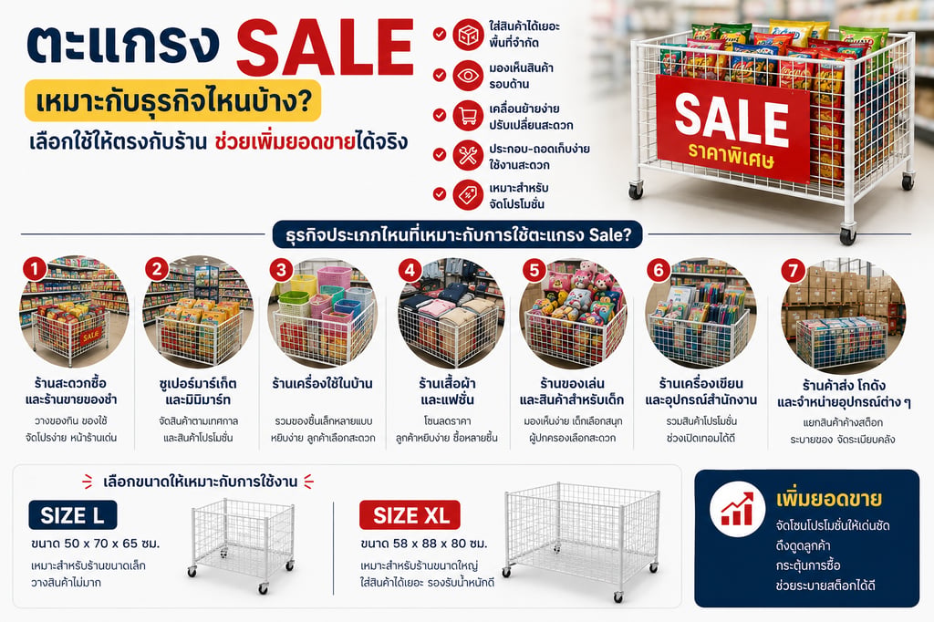 ตะแกรง Sale เหมาะกับธุรกิจประเภทไหนบ้าง? เลือกใช้ให้ตรงกับร้าน ช่วยเพิ่มยอดขายได้จริง