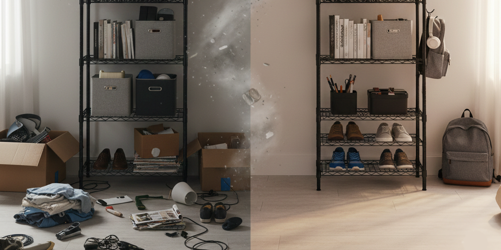 จัดบ้านให้เป็นระเบียบขั้นสุด ใช้ชั้นวางเหล็กเปลี่ยนมุมรกให้เป็นระเบียบ