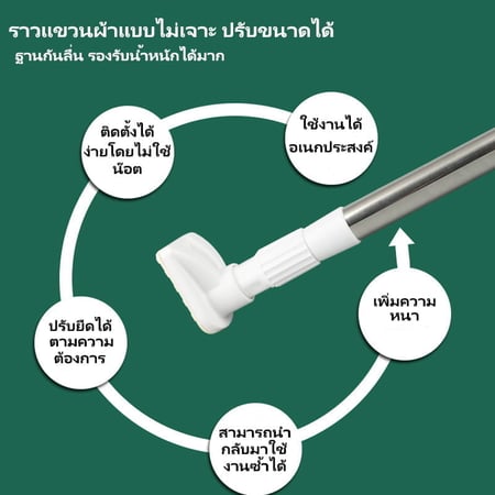 ราวแขวนสเตนเลส ราวผ้าม่าน ราวม่านไม่เจาะ ราวอเนกประสงค์ ราวเดี่ยว ราวแขวนผ้า - Image 3