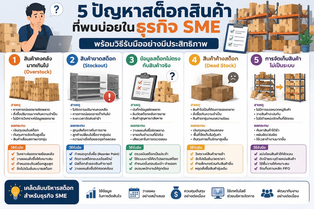 ปัญหา 5 ข้อ! ที่พบบ่อยในสต็อกสินค้าในธุรกิจ SME พร้อมวิธีการรับมือ