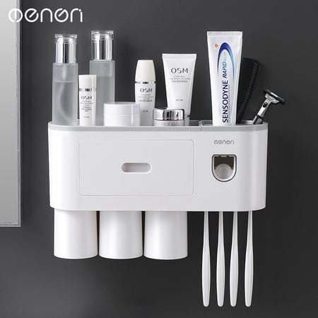 เครื่องบีบยาสีฟันอัตโนมัติ มีที่แขวนแปรงสีฟัน เก็บแปรงสีฟันติดผนัง