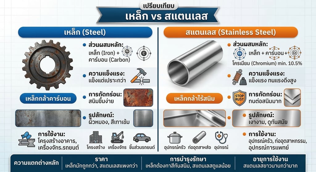 เหล็ก vs สแตนเลสต่างกันยังไง