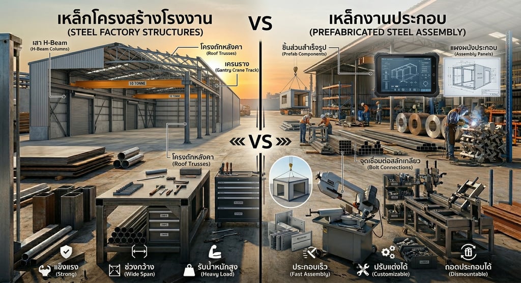 ภาพเหล็กโรงงาน VS เหล็กงานประกอบ
