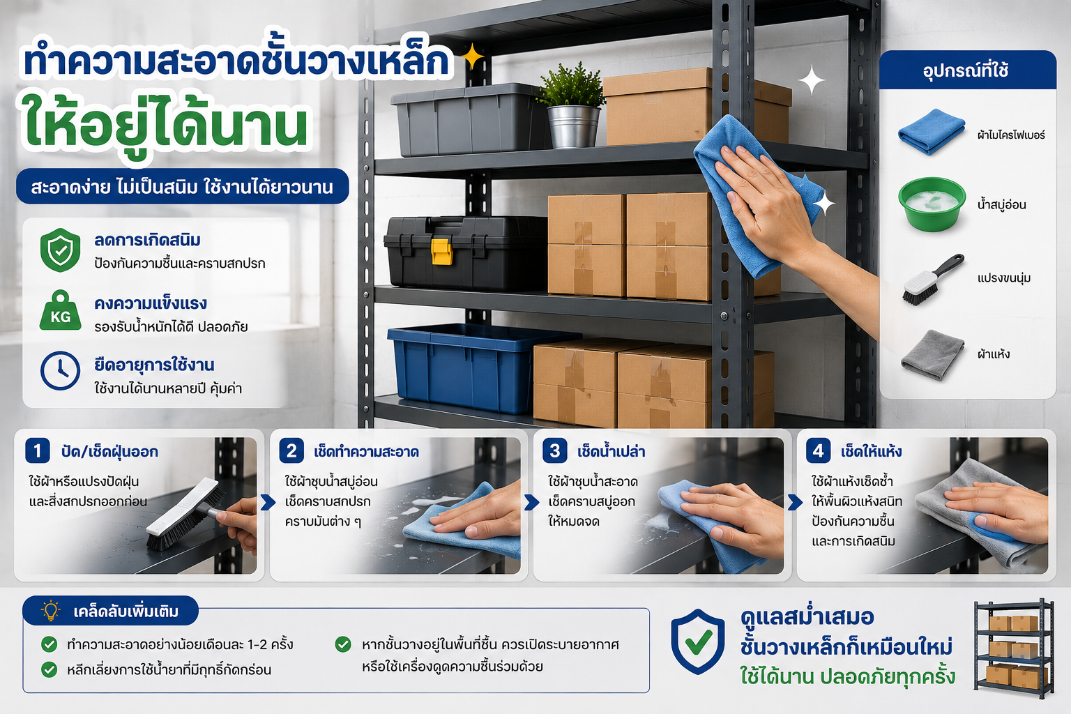 วิธีดูแลชั้นวางของให้ใช้งานได้นานหลายปี